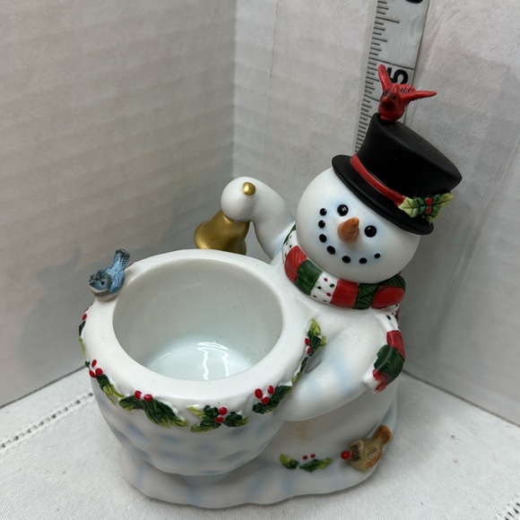 Votive candle holder Party Lite NIB snowman with his three bird friends boxed - Picture 3 of 8